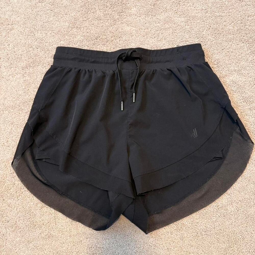 Black varsity spirit shorts with